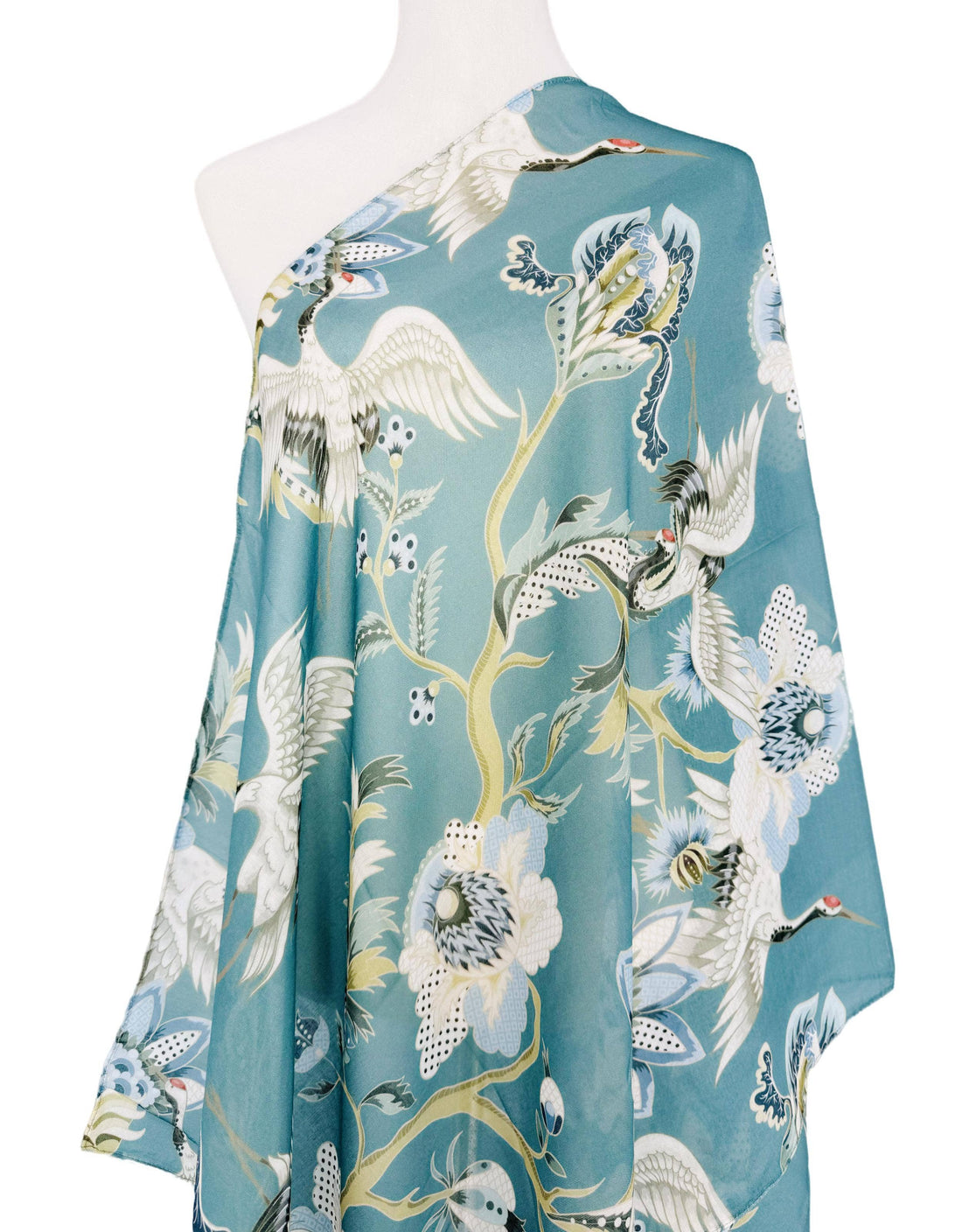 Teal Crane Scarf – Lightweight, Artistic & Effortlessly Elegant