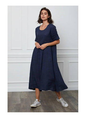 100% Linen Long/midi  Dress – Effortless Elegance, Made in Italy