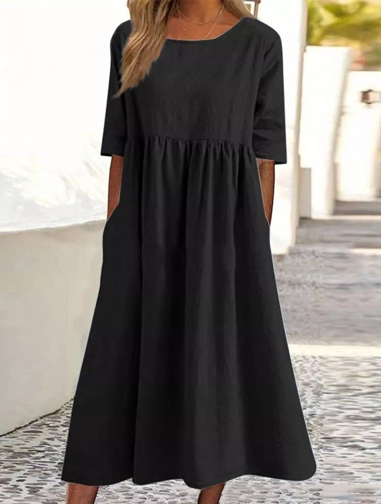 Round Neck Daily Midi Dress – Simple, Stylish & Perfect for Everyday Wear