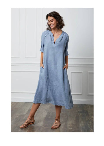 100% Linen Long Midi Dress – Made in Italy