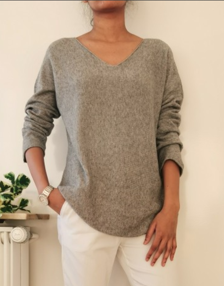 Taupe V-Neck Soft Knit Sweater – Cozy, Elegant & Made in Italy
