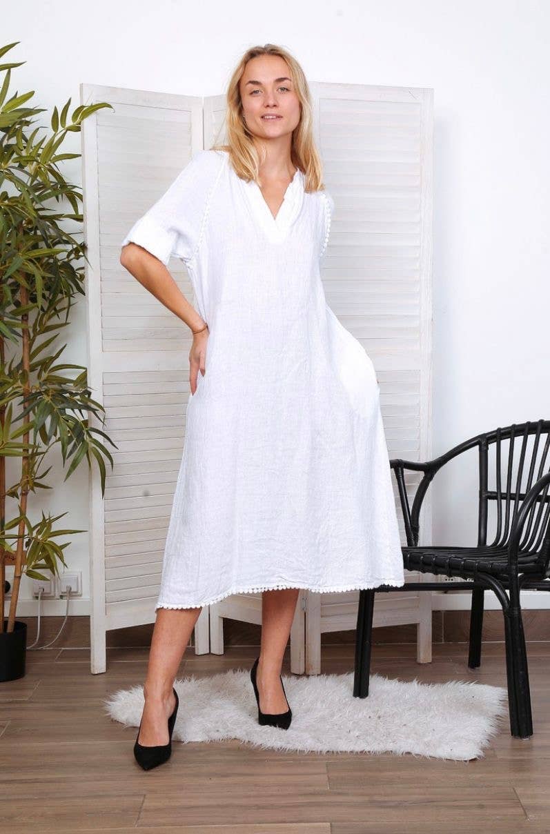 100% Linen Long Midi Dress – Made in Italy