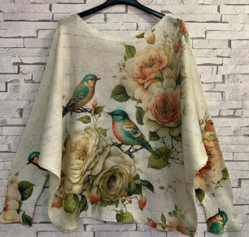 Beige Birds Knit Sweater – Soft, Artistic & Made in Italy