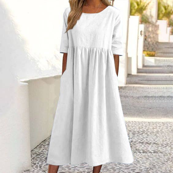 Round Neck Daily Midi Dress – Simple, Stylish & Perfect for Everyday Wear